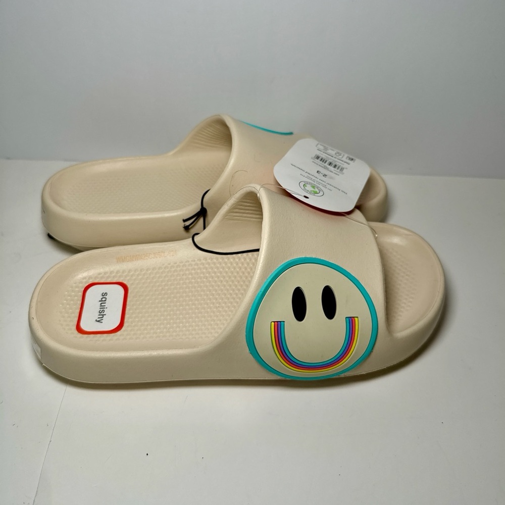 Wonder Nation Kids Slide Sandals Smiley Face Cream Squishy